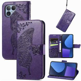 For Fairphone 5 Butterfly Love Flower Embossed Leather Phone Case(Dark Purple)