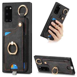 For Samsung Galaxy A21s Retro Skin-feel Ring Card Bag Phone Case with Hang Loop(Black)
