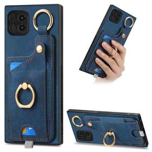 For Samsung Galaxy A22 5G Retro Skin-feel Ring Card Bag Phone Case with Hang Loop(Blue)