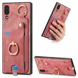 For Samsung Galaxy A30/A20/M10s Retro Skin-feel Ring Card Bag Phone Case with Hang Loop(Pink)