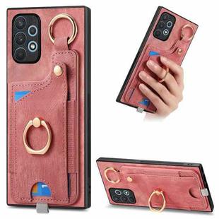 For Samsung Galaxy A32 4G Retro Skin-feel Ring Card Bag Phone Case with Hang Loop(Pink)