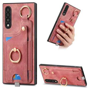 For Samsung Galaxy A50/A50s/A30s Retro Skin-feel Ring Card Bag Phone Case with Hang Loop(Pink)