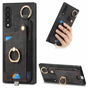 For Samsung Galaxy A50/A50s/A30s Retro Skin-feel Ring Card Bag Phone Case with Hang Loop(Black)