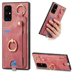 For Samsung Galaxy A51 5G Retro Skin-feel Ring Card Bag Phone Case with Hang Loop(Pink)