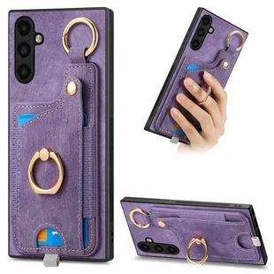For Samsung Galaxy A14  4G/5G Retro Skin-feel Ring Card Bag Phone Case with Hang Loop(Purple)