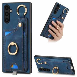 For Samsung Galaxy A54 5G Retro Skin-feel Ring Card Bag Phone Case with Hang Loop(Blue)