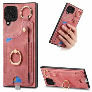 For Samsung Galaxy M33 5G Retro Skin-feel Ring Card Bag Phone Case with Hang Loop(Pink)