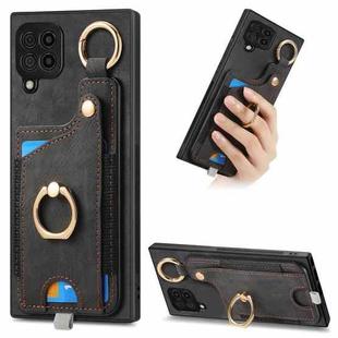 For Samsung Galaxy M53 5G Retro Skin-feel Ring Card Bag Phone Case with Hang Loop(Black)