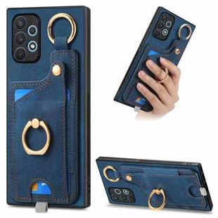 For Samsung Galaxy A73 5G Retro Skin-feel Ring Card Bag Phone Case with Hang Loop(Blue)