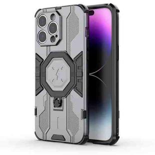 For iPhone 14 Pro Max MagSafe Supersonic Armor Holder PC Hybrid TPU Phone Case(Grey)