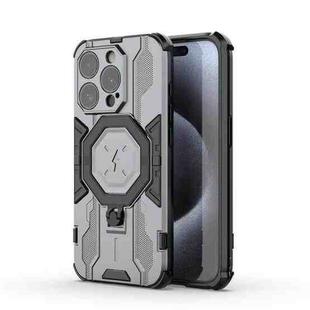 For iPhone 15 Pro MagSafe Supersonic Armor Holder PC Hybrid TPU Phone Case(Grey)