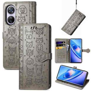 For Blackview A200 Pro Cat and Dog Embossed Leather Phone Case(Grey)