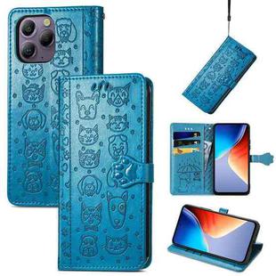 For Blackview A96 Cat and Dog Embossed Leather Phone Case(Blue)