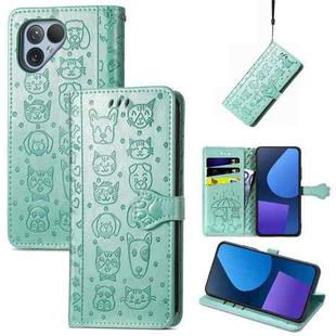 For Fairphone 5 Cat and Dog Embossed Leather Phone Case(Green)