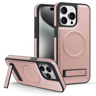 For iPhone 15 Pro Max Multi-function Holder MagSafe PU Phone Case(Rose Gold)