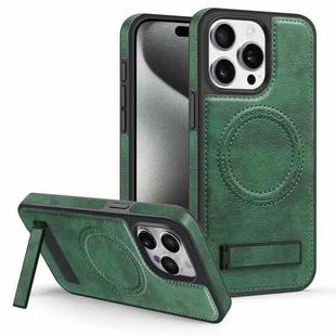 For iPhone 15 Pro Max Multi-function Holder MagSafe PU Phone Case(Dark Green)