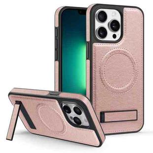 For iPhone 13 Pro Multi-function Holder MagSafe PU Phone Case(Rose Gold)