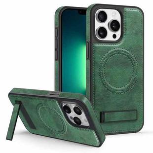For iPhone 13 Pro Multi-function Holder MagSafe PU Phone Case(Dark Green)