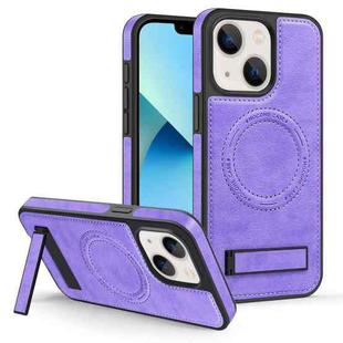 For iPhone 13 Multi-function Holder MagSafe PU Phone Case(Purple)