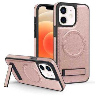 For iPhone 12 / 12 Pro Multi-function Holder MagSafe PU Phone Case(Rose Gold)