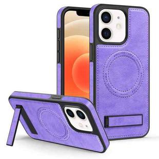 For iPhone 12 / 12 Pro Multi-function Holder MagSafe PU Phone Case(Purple)