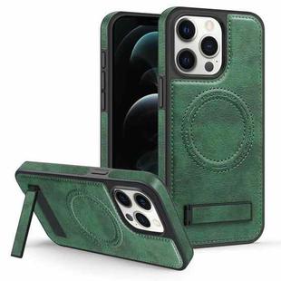 For iPhone 12 Pro Max Multi-function Holder MagSafe PU Phone Case(Dark Green)