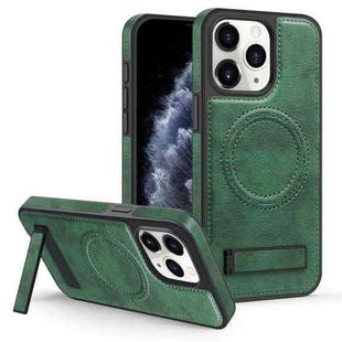 For iPhone 11 Pro Max Multi-function Holder MagSafe PU Phone Case(Dark Green)