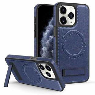 For iPhone 11 Pro Max Multi-function Holder MagSafe PU Phone Case(Blue)