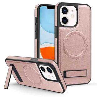 For iPhone  11 Multi-function Holder MagSafe PU Phone Case(Rose Gold)