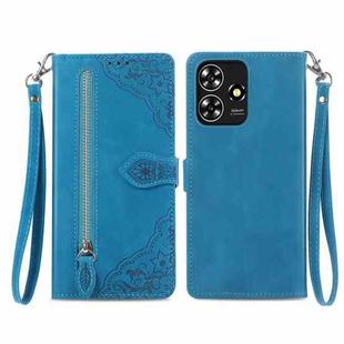 For ZTE Blade A73 4G Embossed Flower Zipper Leather Phone Case(Blue)