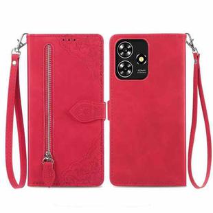 For ZTE Blade A73 4G Embossed Flower Zipper Leather Phone Case(Red)