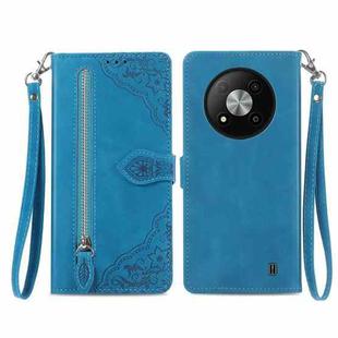 For ZTE Blade A73 5G Embossed Flower Zipper Leather Phone Case(Blue)