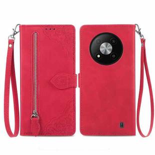 For ZTE Blade A73 5G Embossed Flower Zipper Leather Phone Case(Red)