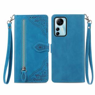For ZTE Blade V41 Smart Embossed Flower Zipper Leather Phone Case(Blue)