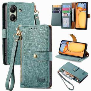 For Xiaomi Redmi 13C Love Zipper Lanyard Leather Phone Case(Green)