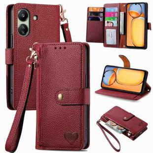 For Xiaomi Redmi 13C Love Zipper Lanyard Leather Phone Case(Red)