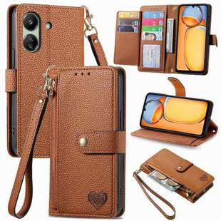 For Xiaomi Redmi 13C Love Zipper Lanyard Leather Phone Case(Brown)