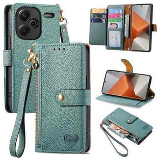 For Xiaomi Redmi Note 13 Pro+ Love Zipper Lanyard Leather Phone Case(Green)