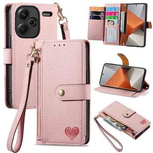 For Xiaomi Redmi Note 13 Pro+ Love Zipper Lanyard Leather Phone Case(Pink)