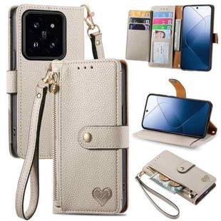 For Xiaomi 14 Pro Love Zipper Lanyard Leather Phone Case(White)