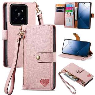 For Xiaomi 14 Pro Love Zipper Lanyard Leather Phone Case(Pink)