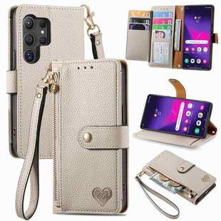 For Samsung Galaxy S24 Ultra 5G Love Zipper Lanyard Leather Phone Case(Gray)