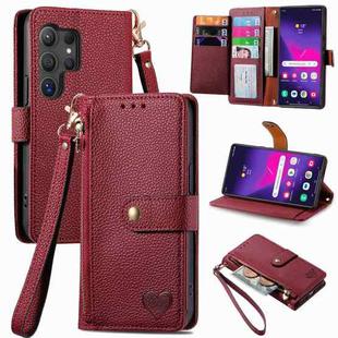 For Samsung Galaxy S24 Ultra 5G Love Zipper Lanyard Leather Phone Case(Red)