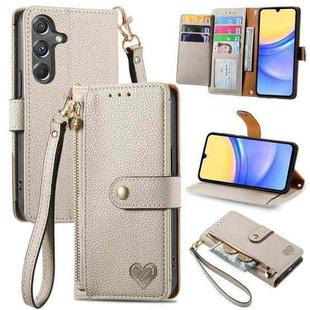For Samsung Galaxy A15 Love Zipper Lanyard Leather Phone Case(Gray)