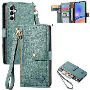 For Samsung Galaxy A05s Love Zipper Lanyard Leather Phone Case(Green)