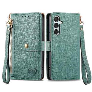 For Samsung Galaxy M15 Love Zipper Lanyard Leather Phone Case(Green)