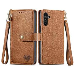 For Samsung Galaxy A13 5G Love Zipper Lanyard Leather Phone Case(Brown)