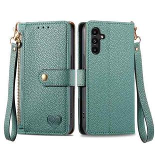 For Samsung Galaxy A13 5G Love Zipper Lanyard Leather Phone Case(Green)