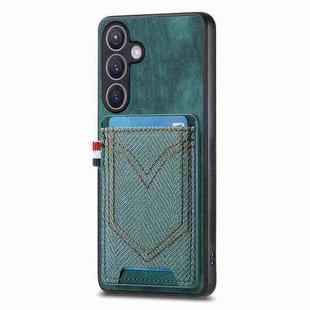 For Samsung Galaxy S25+ 5G Denim Texture Leather Skin Phone Case with Card Slot(Green)