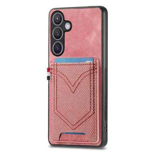 For Samsung Galaxy S25+ 5G Denim Texture Leather Skin Phone Case with Card Slot(Pink)